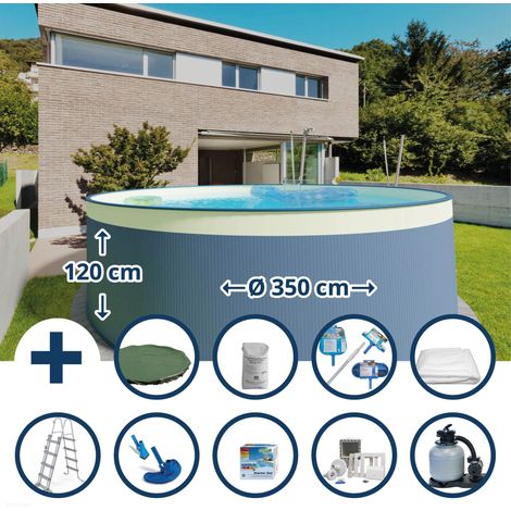 Stahlwandpool Set (10-teilig) hoch rund 350 x 120 cm, Stahl 0,4 mm anthrazit Folie 0,3 mm sand (1/5)