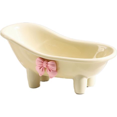 Jabonera pequeña para bañera con lazo – Soporte decorativo de plástico para jabón con bandeja antigoteo, accesorio estándar para el baño. (1/5)