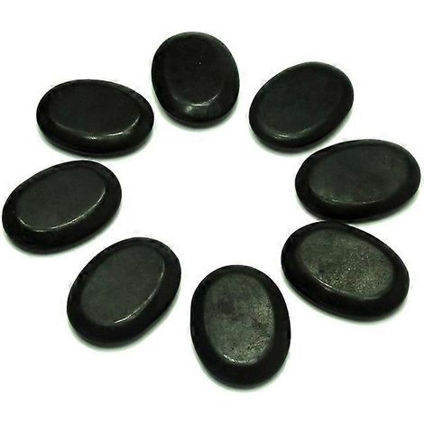 Ensemble de 8 pierres chaudes de massage professionnelles pour petits espaces, en lave naturelle et basalte. (1/4)
