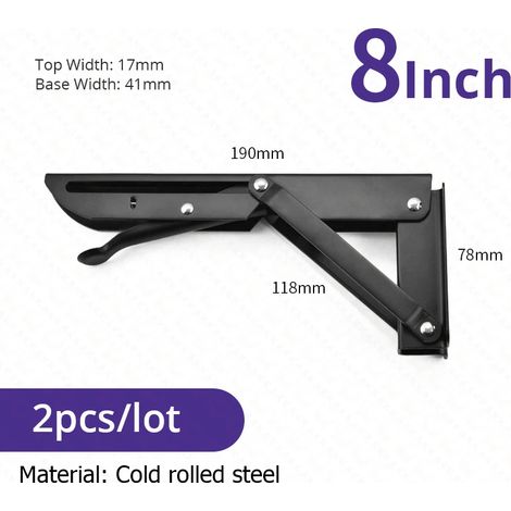 Supports d'étagère pliables (noirs, 20 cm), en acier inoxydable (2 pièces), adaptés aux camping-cars, gain de place (1/5)