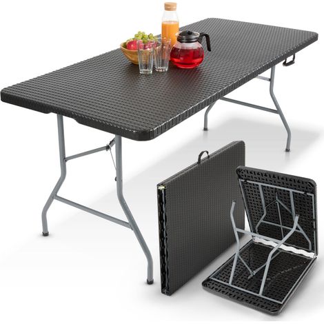 AREBOS folding buffet table 182 x 74 x 74 cm camping table party table folding table garden table for garden terrace and balcony foldable  8 persons  inc. carrying handle  black