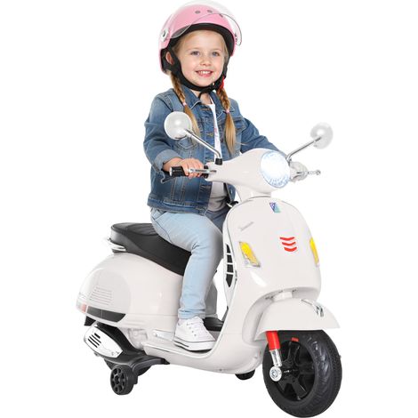 Moto électrique enfant style Vespa avec batterie 6V, effets lumineux et sonores blanche 3-6 ans