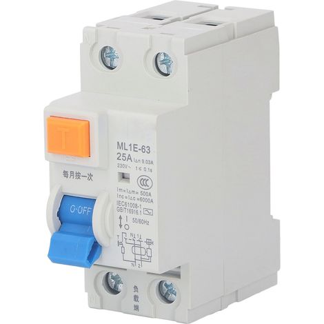Disjoncteur miniature 1P+N 25A 230V avec protection différentielle, interrupteur de fuite pour chantier de construction (1/5)