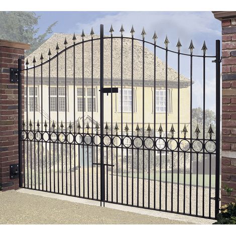 Balmoral Premium Spear Top Tall Bow Top Double Gate - Steel - Fits Gap 2134 mm x 2082 mm High - Electro Galv./Black Powder Coated