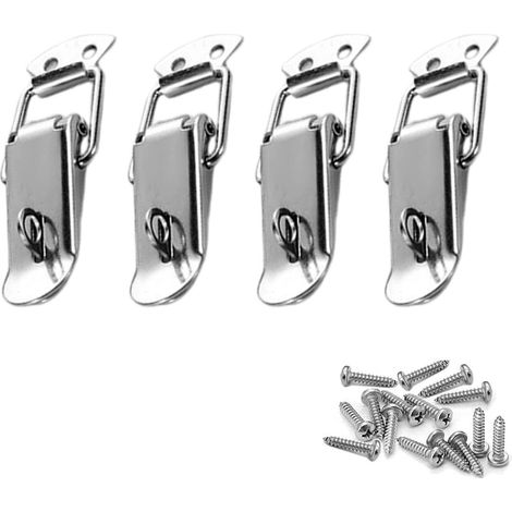 Lot de 4 fermetures à cliquet en acier inoxydable avec vis, fermoir à ressort pour boîte à outils, tiroir, coffre, valise, armoire (1/5)