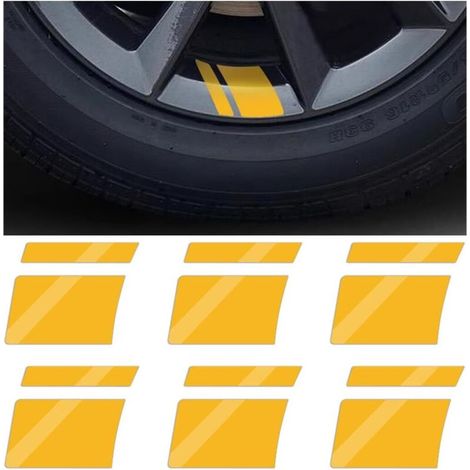 6 Pièces Autocollant Pour Jantes Voiture, Autocollants Réfléchissants Stickers Jantes Voiture, Adhésif Autocollants Jantes Voiture Sticker, Auto Accessoires Décoratifs Universels(Jaune) (1/5)