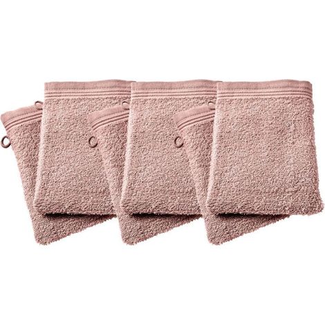 Gants de toilette - COTON PUR - Spa Vieux Rose - Lot de 6 - 15 x 21 cm - 400 g/m² (1/5)