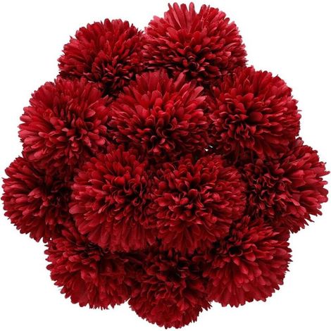 Artificielles Hortensia Fleurs, 10 Pcs Soie Chrysanthème Petite Boule De Fleurs pour La Maison Garden Party Office Décoration, Bouquets De Mariage De Mariée, Arrangement, Centres(Rouge) (1/5)