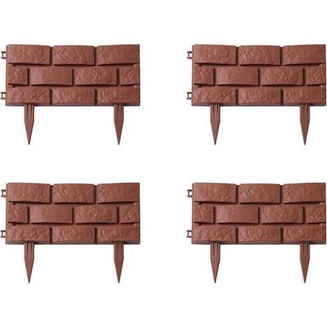 Lot de 4 clôtures de jardin en plastique – Bordures pour parterres de fleurs et aménagement paysager – Aspect briques, hauteur 7 pouces – Pour jardin et cour (1/4)
