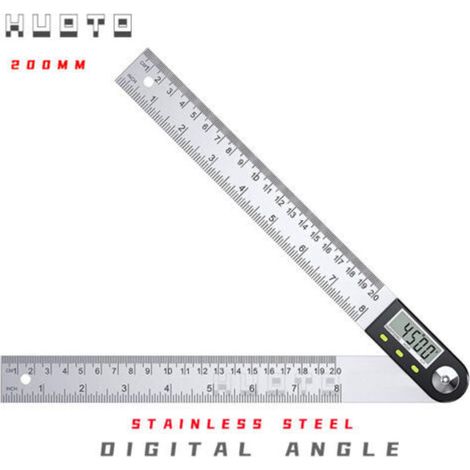 Rapporteur d'Angle Numérique 0-200mm Numérique Angle Finder 0-360 °Rapporteur Numérique 2 en 1 en Acier Inoxydable avec Affichage LCD Mesure Angle pour Travail Du Bois Construction Répa (1/4)