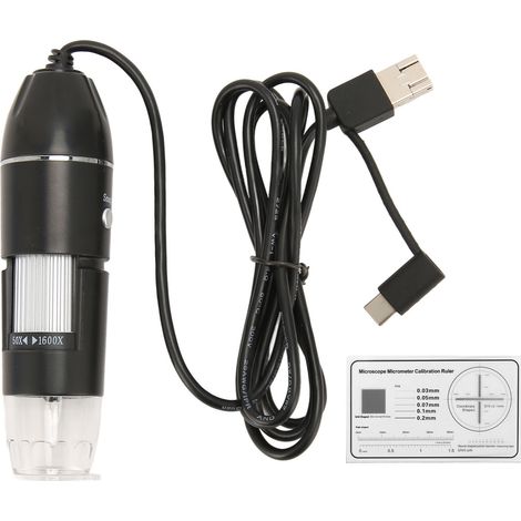 Microscope numérique USB Type C Micro USB 3 en 1 grossissement 50X à 1600X, 8 LED, caméra loupe pour téléphone, PC et ordinateur portable (1/5)