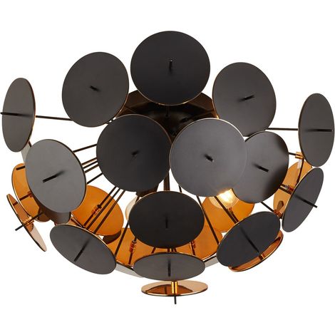 [GEBRAUCHT] B-Ware Searchlight Deckenleuchte Lampe Discus Schwarz Gold Dreiflammig Stahl Kunststoff