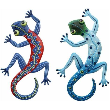 Kaelt - Extérieure Lézard Jardin Art,Métal Gecko Décoration Murale,Décoration de lézard,Triomphe Lot de 2 Gecko en Métal,pour Patio ou Clôture,Jardin,Porche,Terrasse, Pelouse, Clôture (1/5)