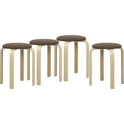 Stapelbare Polsterhocker, 4er-Set, Holzbeine, Braun