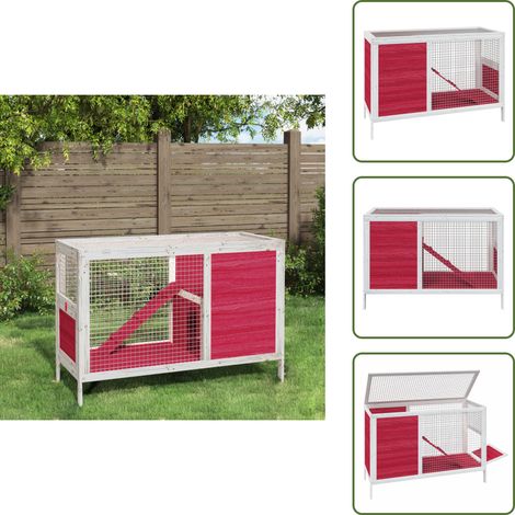 Kaninchenstall Rot 103x44x69,5 cm Massivholz Kiefer - Kaninchenstall - Kaninchengehege - Holzhaus Für Kaninchen - Kleintiere Unterkunft - Kleintierheim