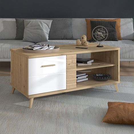 Couchtisch Frati, mit Füßen, 3 Fächer, Rechteckig, 120x60x54h cm, Eiche Knoten Braun (1/5)