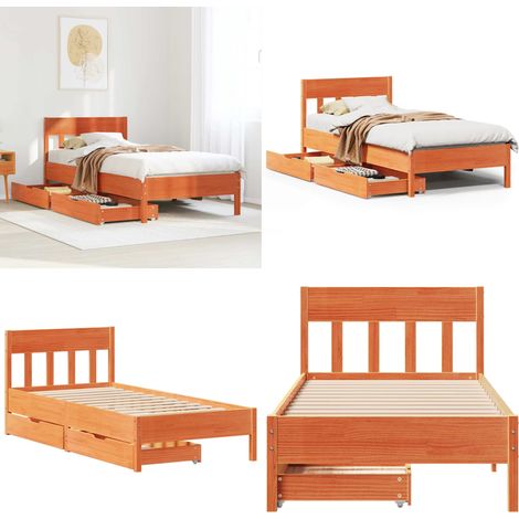 Letto senza Materasso Marrone Cera 75x190 cm in Legno di Pino - Letto in legno - Letto senza materasso