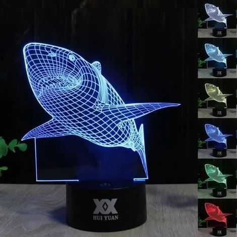 Lampe de nuit tactile 3D LED avec changement de 7 couleurs - requin (1/4)