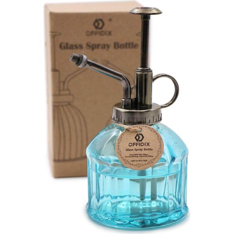 Flacon pulvérisateur d'arrosage en verre, brume végétale avec arrosoir à fleur en plastique bronze pour arrosage de petites plantes à l'intérieur de la maison ou du bureau (bleu) (1/5)