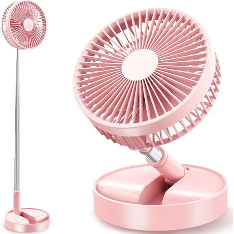 Ventilateur pliable sur pied avec télécommande, rechargeable par USB, hauteur jusqu'à 102 cm, batterie 7200 mAh, 4 vitesses de ventilation, design silencieux et compact, rose (1/5)