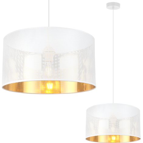 LAMPADA A SOSPENSIONE ASTI WHITE 1 PARALUME BIANCO PIATTO ORO 35CM (1/5)