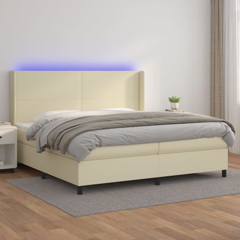Tête de lit réglable - vidaXL Sommier à lattes de lit matelas LED Crème 200x200 cm Similicuir - Bande LED colorée (1/5)