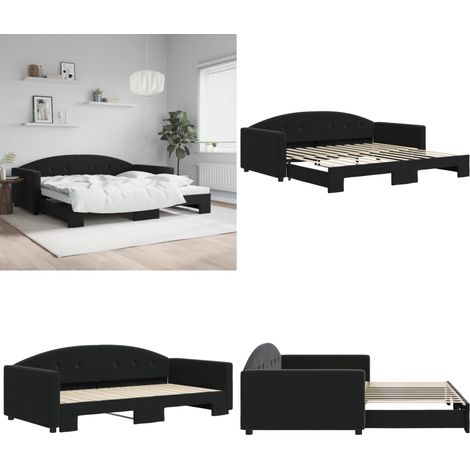 Tagesbett Ausziehbar Schwarz 100x200 cm Samt - Schlafsofa - Sofa-Bett (1/5)
