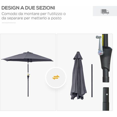 Parapluie inclinable 2,6x2,4 m pour terrasse, manivelle intégrée, aluminium et polyester, gris et noir (1/5)