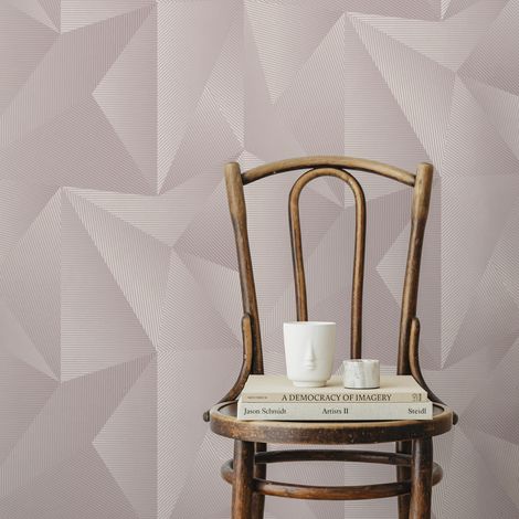 Papier peint intissé 3D géo origami 1005 x 52cm Rose (1/5)