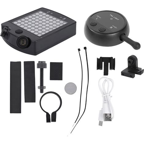 Feux arrière vélo USB sans fil noir, télécommande guidon pour freinage et clignotants, lampe de signalisation vélo étanche, éclairage sécurité cycliste (1/5)