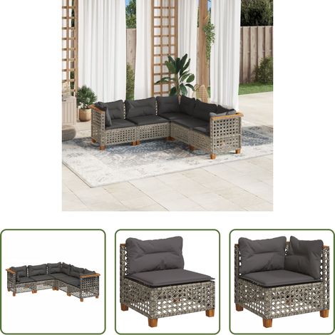 vidaXL Rattanmöbel - 5-tlg. Garten-Sofagarnitur mit Kissen Grau Poly Rattan (1/5)