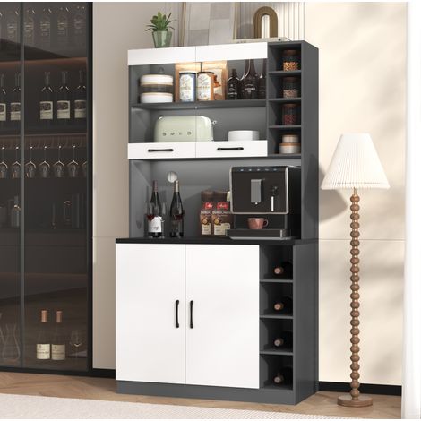 Mobile cucina buffet 100 x 47 x 187 cm con illuminazione LED e passacavi grigio e bianco HAVRYA (1/5)