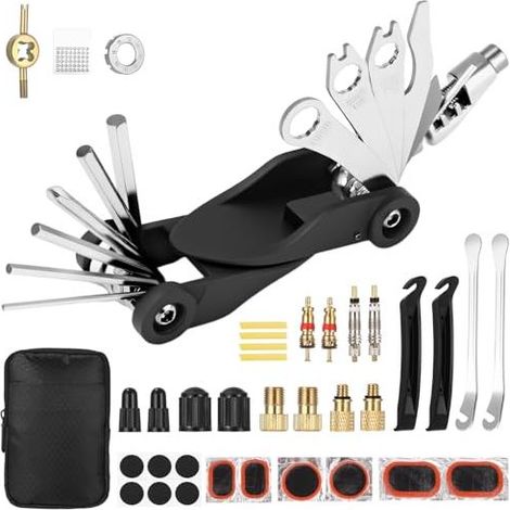 Kit de réparation de pneus de vélo – Kit de réparation de crevaison 17 en 1 avec sac de rangement pour VTT et vélos de route (1/5)