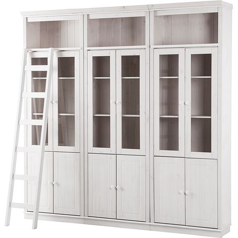 AnitaBibliothèque avec rangement et échelle en pin laqué blanc (1/4)
