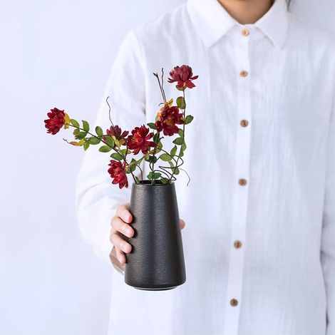 SABIR-Vase en céramique – Style Minimaliste pour Table Moderne, décoration d'intérieur, Convient pour cheminée, Chambre à Coucher, Cuisine, Salon, Centre de Table, Bureau (Noir uni, Petite) (1/4)