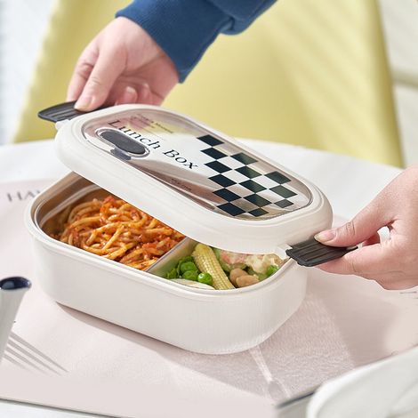 Boîte bento à 2 compartiments, isotherme, en acier inoxydable, avec séparateurs, hermétique, récipient de conservation alimentaire portable, pour l'école et le bureau (1/5)