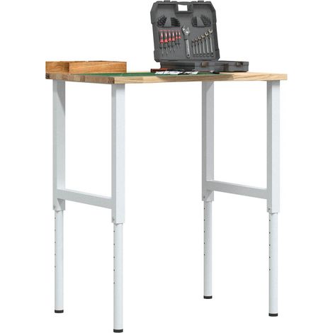 Banco de trabajo madera maciza de roble 80x60x(71,5-98) cm