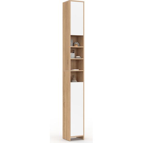 Mobile bagno TOMI a 2 ante con 4 nicchie, finitura faggio e bianco