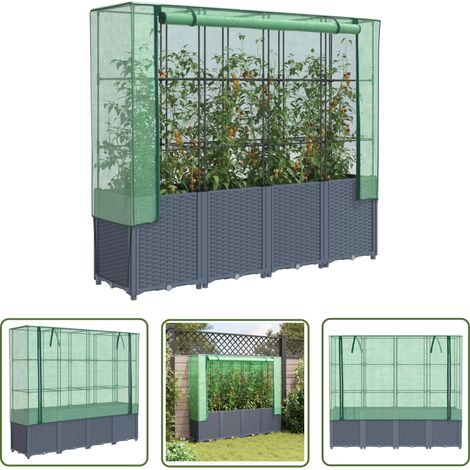 vidaXL Hochbeet mit Gewächshaus-Aufsatz Rattan-Optik 160x40x153 cm (1/5)