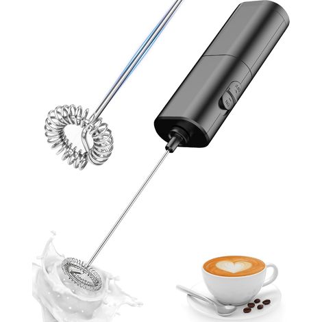 Mousseur à lait électrique, machine à mousser le lait avec super moteur et alimentation par batterie, adapté au café, latte, matcha, cappuccino, latte macchiato, poudre de protéines (1/2)