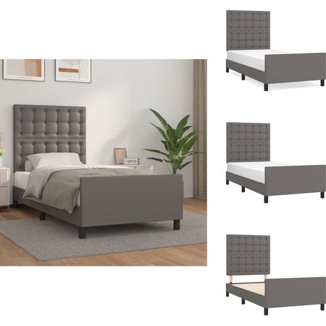 The Living Store Bettgestell mit Kopfteil Grau 90x190 cm Kunstleder - Kopfteil (1/5)