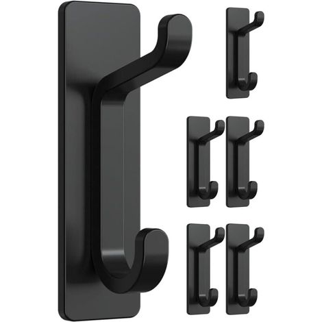 Gancio adesivo da parete, portasciugamani da bagno, gancio per strofinacci da cucina, attaccapanni adesivo, montaggio a parete senza fori, impermeabile, antiruggine, nero, 6 pezzi (1/4)