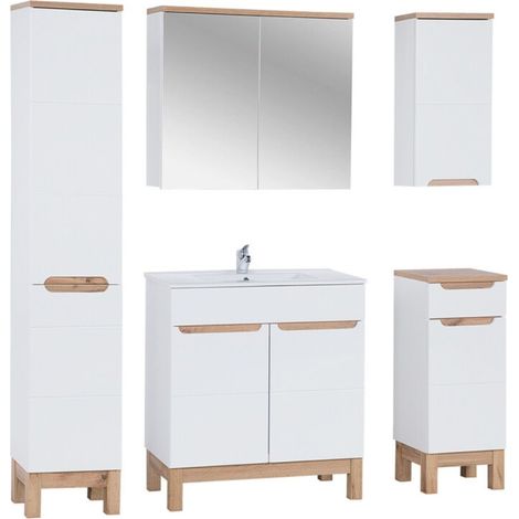Insieme ERMANO: mobile sottolavabo 80cm + lavabo da incasso + sifone + colonna + mobili con specchi