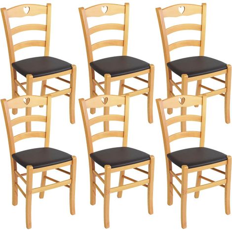NAPLES - Lot de 6 Chaises Naturelles et Assises en PVC Moka (1/2)