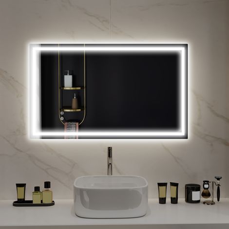 LED-Badezimmerspiegel 100x60 cm mit Hintergrundbeleuchtung, Antibeschlagfunktion, einstellbarer Helligkeit, vertikaler oder horizontaler Montage