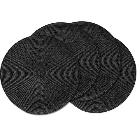 Sets de Table Ronds tressés Lot de 4 Sets de Table Ronds pour Table à Manger, Sets de Table tissés naturellement, résistants à la Chaleur, 35 cm (Noir)'Noir 4 4'Noir 4'4