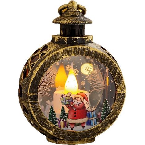 Lanterna con decorazioni natalizie innevate e LED - Lanterna di Babbo Natale - Decorazione a LED - Illuminazione d'atmosfera - Illuminazione per interni - Stile vintage (1/5)