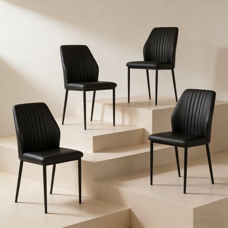 Chaises de salle à manger en simili cuir PU, style milieu du siècle (4 chaises, noir)