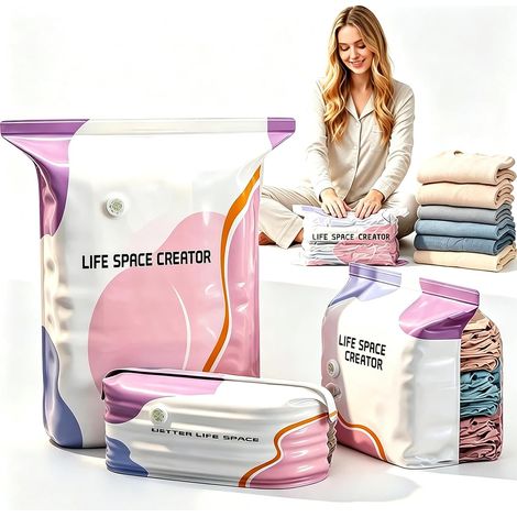 Lot de 4 Sacs Compression Vide Sans Pompe, Réutilisables, Voyage, Vêtements, Gain De Place, Valise, Étanchéité (1/5)