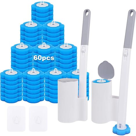 Kit de Brosse WC Jetable,Lot de 2 Brosse Toilette Jetable avec 60 Recharges (1/5)